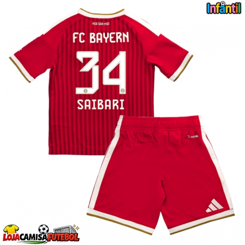 Camisa de Futebol Bayern Munich Ismael Saibari #34 Equipamento Principal Infantil 2026-27 Manga Curta (+ Calças curtas)